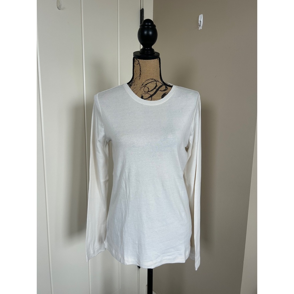 Eddie Bauer Cream Long Sleeve Crew Neck 100% Cotton T Shirt Top Size L